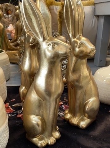 Eleganter Hase Dekohase Osterhase aus Polyresin gold Höhe 30 cm