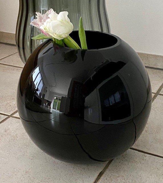 Elegante Kugelvase Bodenvase Glasvase Blumenvase mit Spiegeleffekt schwarz D35 cm